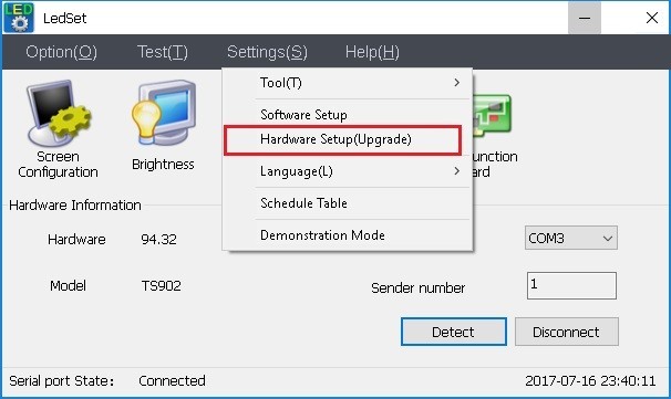 How to upgrade firmware via LedSet